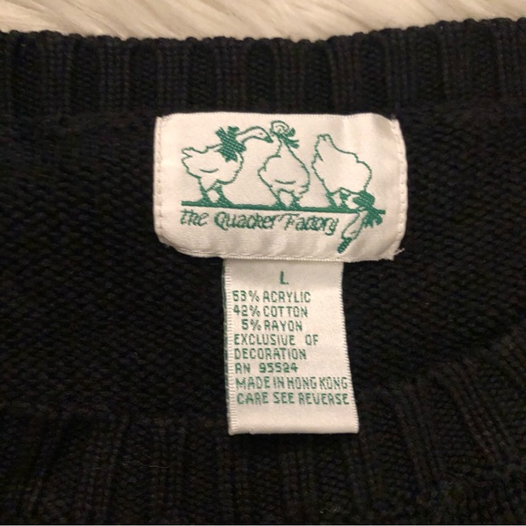 Vintage Quacker Factory Cherry Novelty Embroidered Black Knit Ugly Sweater L - Picture 2 of 9